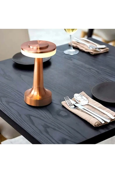 Retro Şarjlı Dekoratif Dokunmatik Metal Masa Lambası 3 Renk Mod Dim Edilebilir - 6