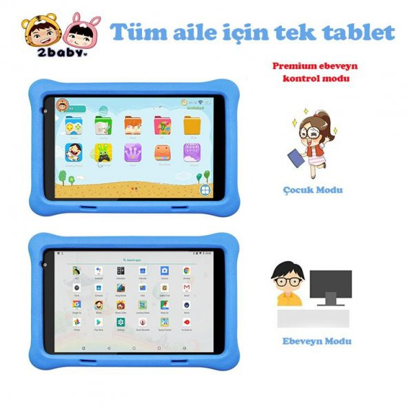 NPO RS407 2GB 32GB Android.11 8" IPS Ekran, A133 1.6GHz, Antişok Çocuk Tableti(Kids Tablet)-Mavi - 5