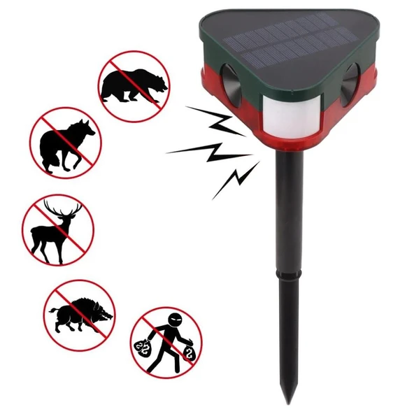 Ayt Powermaster PM-26949 Mikrofonlu Sesli Hayvan Kovucu Alarm Cihazı Solar Güneş Enerjili Panelli Vahşi Hayvan Kovacağı