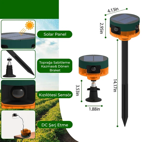 Ayt Powermaster PM-26947 Mikrofonlu Sesli Hayvan Kovucu Alarm Cihazı Solar Güneş Enerjili Panelli Vahşi Hayvan Kovacağı - 3