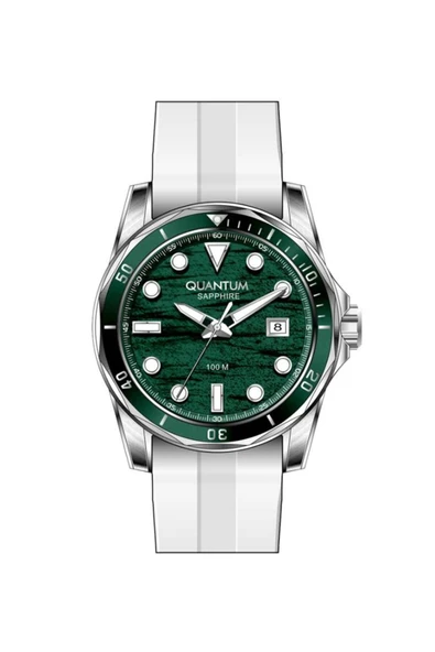 QUANTUM ADG1229.375 Çizilmez Safir Cama Sahip 10 ATM Suya Dayanıklı Çelik Kasa Silikon Kordon Beyaz ürün görseli