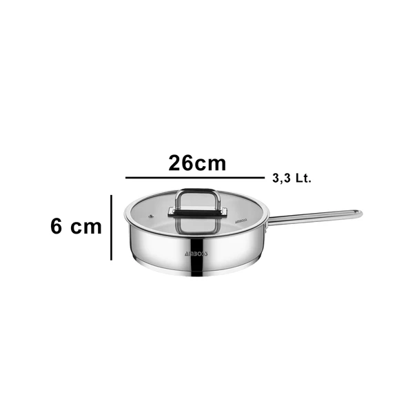 Nova Paslanmaz Çelik Cam Kapaklı Tava 26x6 cm - 4