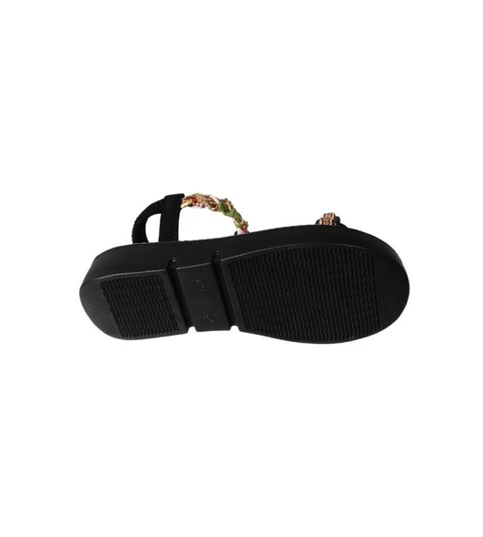 YAZKIŞ Kadın Siyah Ten Taşlı Lastikli Rahat Taban Sandalet Topuk Boyu 4cm - 10