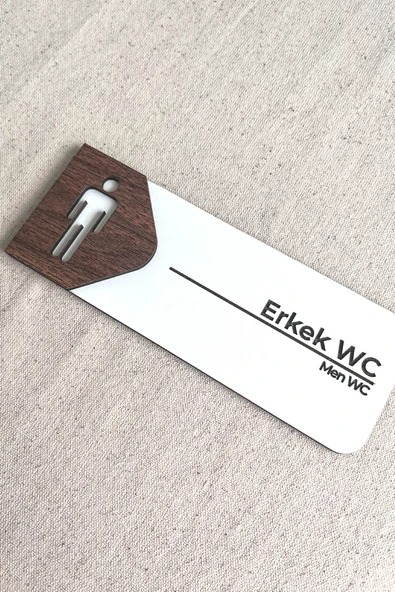 Erkek WC Kapı Tabelası – Tuvalet Yönlendirme Levhası | 19x7 cm Çift Katmanlı