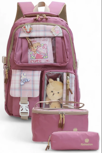 Relaxion 2203-1395 Kore Tarzı Unisex Çocuk Üçlü Set İlkokul Sırt Çantası