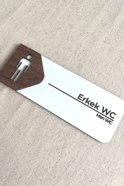 Erkek WC Kapı Tabelası – Tuvalet Yönlendirme Levhası | 19x7 cm Çift Katmanlı - 2