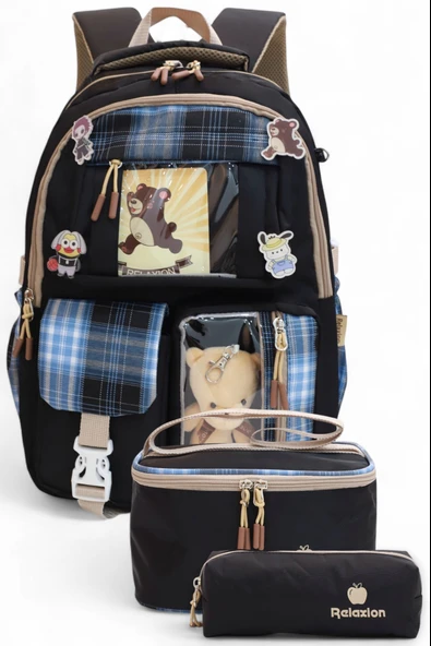 Relaxion 2203-1395 Kore Tarzı Unisex Çocuk Üçlü Set İlkokul Sırt Çantası - 4