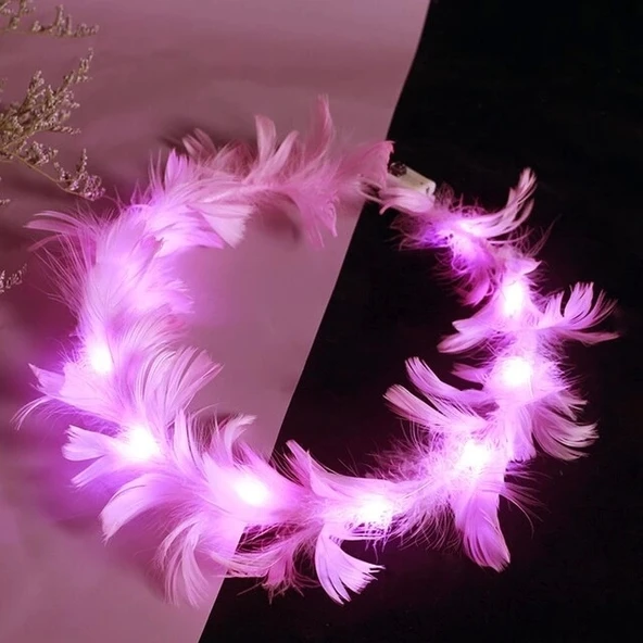 Led Işıklı Rengarenk Yanan 3 Fonksiyonlu Otrişli Parti Tacı Pembe Renk 12x12 Cm - 3