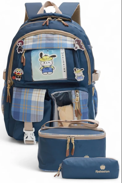 Relaxion 2203-1395 Kore Tarzı Unisex Çocuk Üçlü Set İlkokul Sırt Çantası - 2