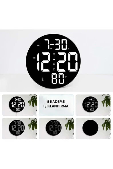 Büyük Dijital Modern 12inç Elektronik Led Duvar Masa Saati Sıcaklık Nem Alarm - 4