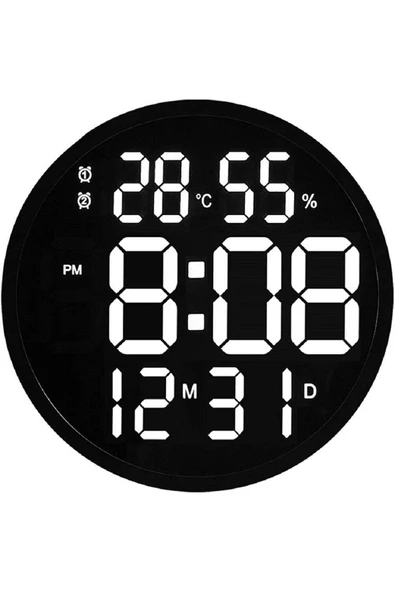 Büyük Dijital Modern 12inç Elektronik Led Duvar Masa Saati Sıcaklık Nem Alarm