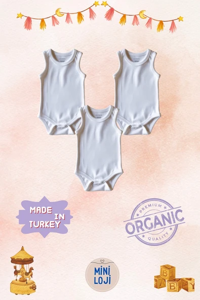 3'lü Düz Beyaz Bebek Zıbın Seti, Pamuk, Unisex, Yenidoğan Body - 3