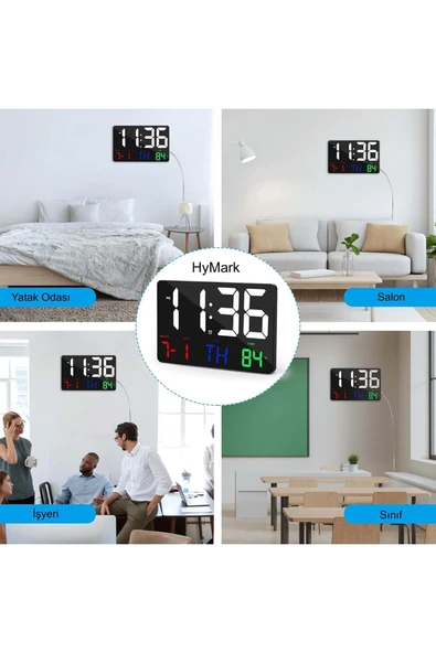 Dijital Duvar Saati HD LED Ekran Tarih Gün Sıcaklık Alarm USB Dekoratif 25X16Cm - 6
