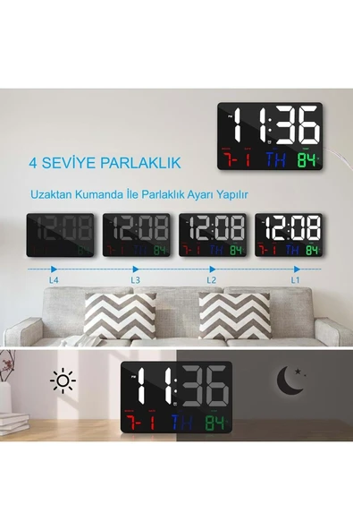 Dijital Duvar Saati HD LED Ekran Tarih Gün Sıcaklık Alarm USB Dekoratif 25X16Cm - 4