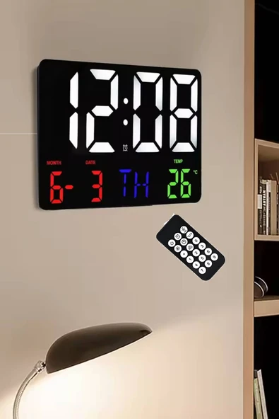 Dijital Duvar Saati HD LED Ekran Tarih Gün Sıcaklık Alarm USB Dekoratif 25X16Cm