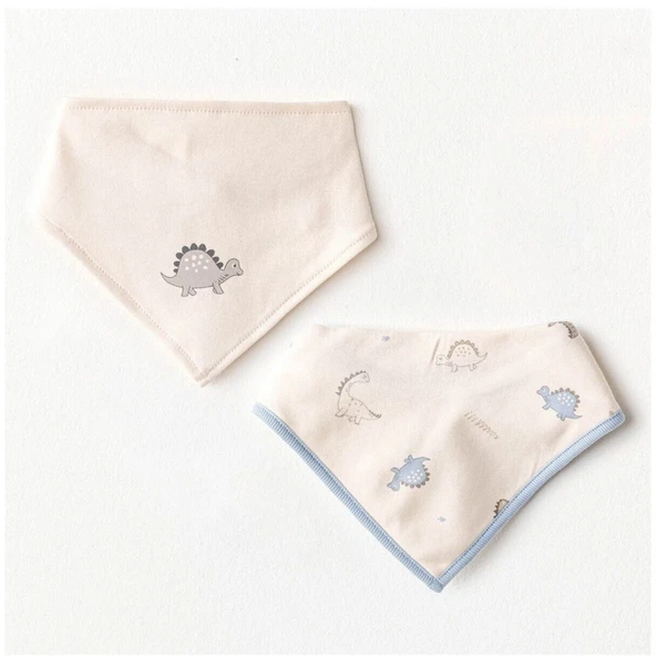 Andywawa AC25923 Bibs Dino 2'Li Bebek Fular Beige - 3