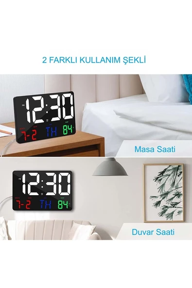 Dijital Duvar Saati HD LED Ekran Tarih Gün Sıcaklık Alarm USB Dekoratif 25X16Cm - 3