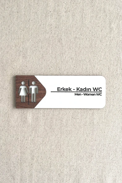 Kadın - Erkek WC Kapı Tabelası – MDF Tuvalet Yönlendirme Levhası | 19x7 cm Çift Katmanlı