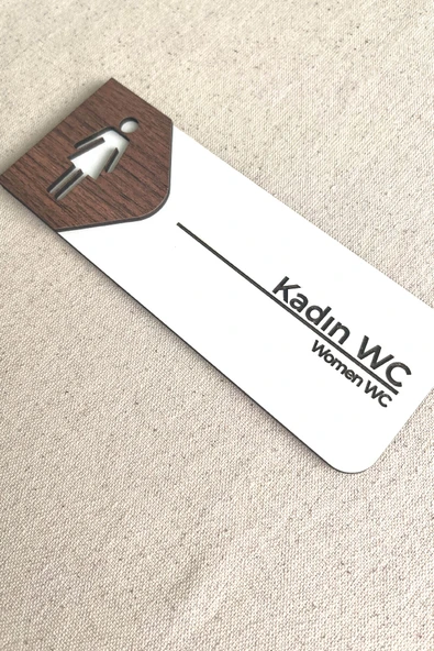 Kadın WC Kapı Tabelası – MDF Tuvalet Yönlendirme Levhası | 19x7 cm Çift Katmanlı - 2