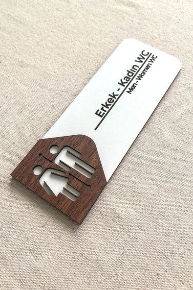 Kadın - Erkek WC Kapı Tabelası – MDF Tuvalet Yönlendirme Levhası | 19x7 cm Çift Katmanlı - 2