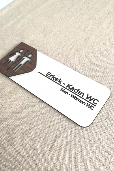 Kadın - Erkek WC Kapı Tabelası – MDF Tuvalet Yönlendirme Levhası | 19x7 cm Çift Katmanlı - 3