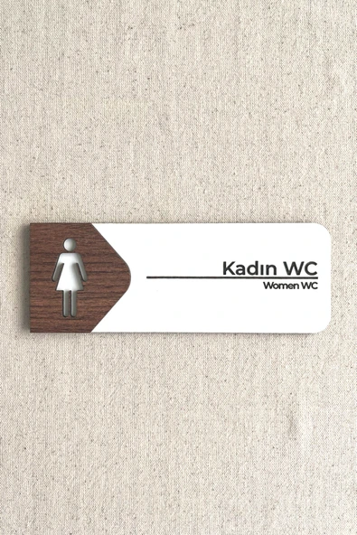 Kadın WC Kapı Tabelası – MDF Tuvalet Yönlendirme Levhası | 19x7 cm Çift Katmanlı