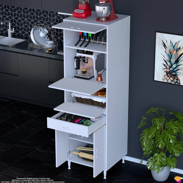 Modilayn ENNET 60x194.6x56 cm, 1 Çekmece Ve 5 Kapaklı, Mutfağınıza Özel Ekmeklikli Kiler Dolabı. - 3