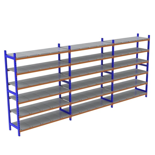 6 Katlı 3'lü Depo Rafı - 300-350 Kg Taşıma Kapasiteli Hafif Rack Raf  60x120x250 cm