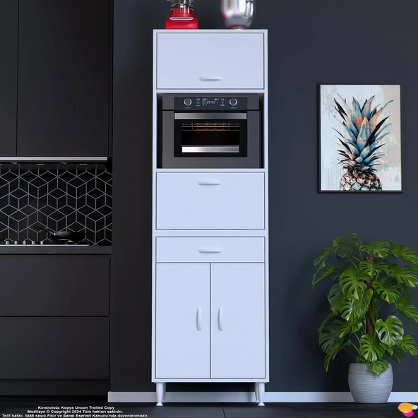 Modilayn ENNET: 60x194.6x56 cm Fırın, Ekmeklik Ve Kiler Dolabı 1 Çekmece, 4 Kapaklı Mutfağınıza Özel