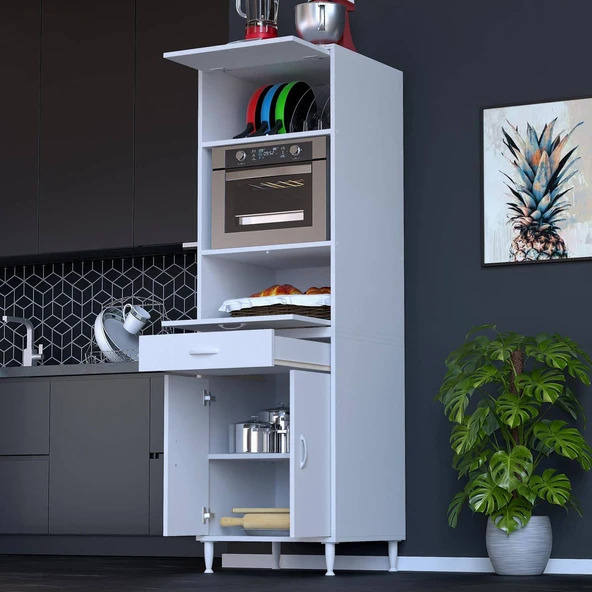 Modilayn VİYA: 60x194.6x56 cm Fırın, Ekmeklik Ve Kiler Dolabı 1 Çekmece, 4 Kapaklı Mutfağınıza Özel - Resim 3