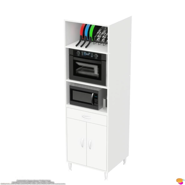 Modilayn ENNET 60x194,6x56  cm 1 çekmece ve 2 kapaklı Mutfağınıza Yepyeni Fırın ve Mikrodalga Dolabı - 8