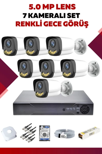 7 Kameralı Set - 5MP Sony Lensli Full Hd Renkli Gece Görüşlü Güvenlik Kamerası Sistemi - DHSRM375IC