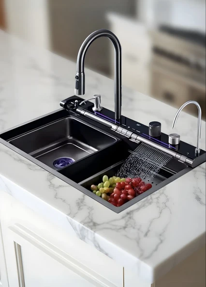 Lotus Tech 13 Fonksiyonlu Premium 5 Tuşlu 2 Yıl Güvenceli Akıllı Şelale Evye Honeycamb Petek Doku - 2