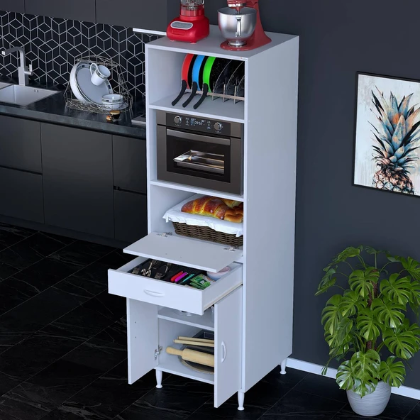 Modilayn VİYA 60x194,6x56  cm 1 çekmece 3 kapaklı Mutfağınıza Yepyeni Fırın ve Mikrodalga Dolabı - Resim 2