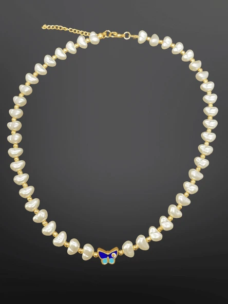 İnci Model Mavi Kelebek Figürlü Ayarlanabilir Boy Zarif ve Şık Bijuteri Kolye ürün görseli 1