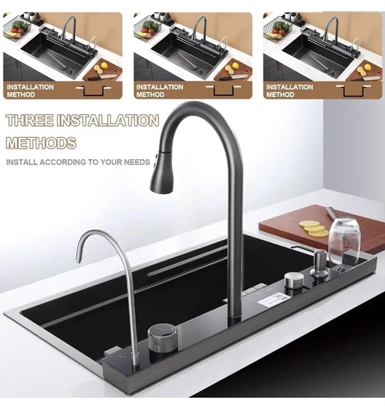Lotus Tech 11 Fonksiyonlu Premium 5 Tuşlu 2 Yıl Güvenceli Akıllı Şelale Evye honeycamb petek doku - 4