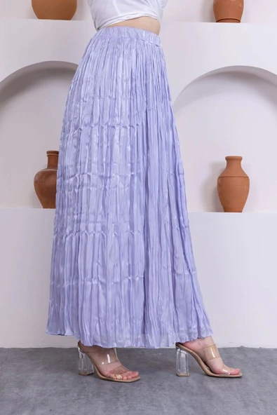 Kırışık Detaylı Etek 6034-Lila - 5