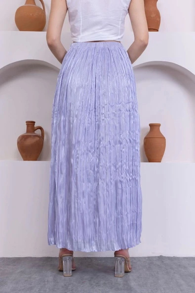 Kırışık Detaylı Etek 6034-Lila - 6