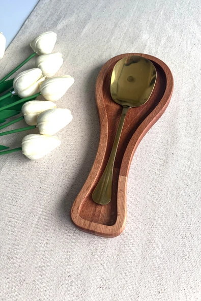 Ahşap Kirli Kaşıklık - Kaşık Altlığı / Kepçelik | 27x11 cm Doğal Kayın Ağacı - 3