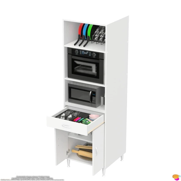 Modilayn ENNET 60x194,6x56  cm 1 çekmece ve 2 kapaklı Mutfağınıza Yepyeni Fırın ve Mikrodalga Dolabı - 7