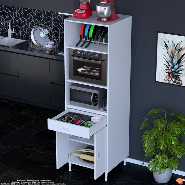 Modilayn ENNET 60x194,6x56  cm 1 çekmece ve 2 kapaklı Mutfağınıza Yepyeni Fırın ve Mikrodalga Dolabı - 2