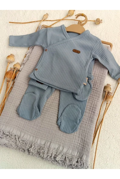 Bilge Trend BEBEK YENİ DOĞAN  GRİ 4 KAT MÜSLİN BATTANİYELİ 6 PARÇA HASTANE ÇIKIŞI ZIBIN SETİ - 2