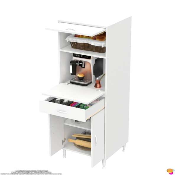 Modilayn OSLO 60x162,4x56 cm 1 çekmece, 3 kapak. Mutfağınıza Özel Ekmeklikli Kiler Dolabı. - Resim 6