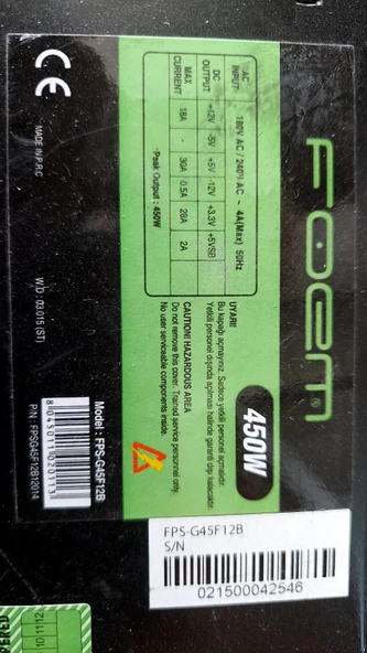 Frisby Foem FPS-G45F12B 450 W Power Supply  2.EL KULLANILMIŞ