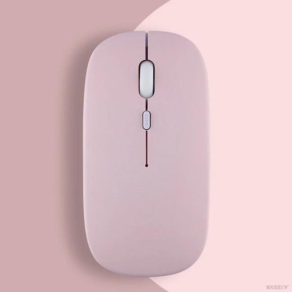 Xiaomi Tablet Şarj Edilebilir Sessiz Mouse Bluetooth + 2.4Hz Wifi Kablosuz Mouse Fare  Pembe - 1