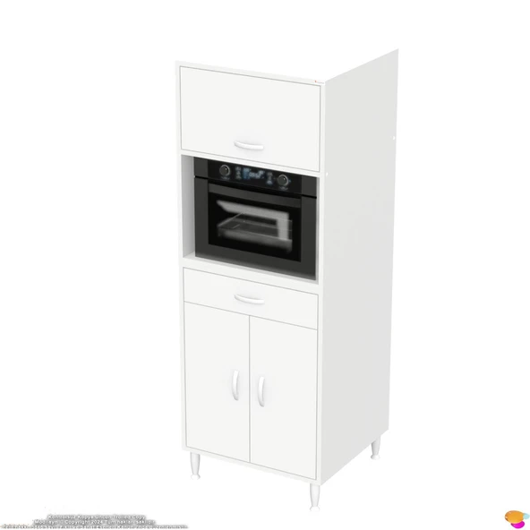 Modilayn OSLO 60x162,4x56 cm, 1 Çekmece, 3 Kapaklı. Ekmeklik / Fırın / Mikrodalga Dolabı. - 7