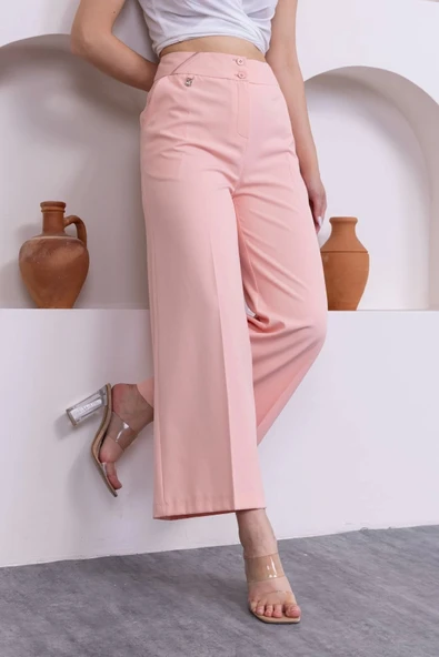 Cep Detaylı Palazzo Pantolon 301-Pembe - 2