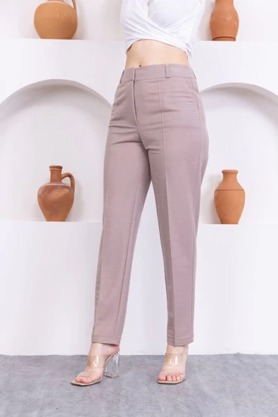Cep Detaylı Örme Kumaş Kadın Pantolon 0040-Vizon - 3