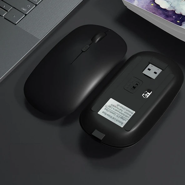 Xiaomi Tablet Şarj Edilebilir Sessiz Mouse Bluetooth + 2.4Hz Wifi Kablosuz Mouse Fare  Siyah - 2