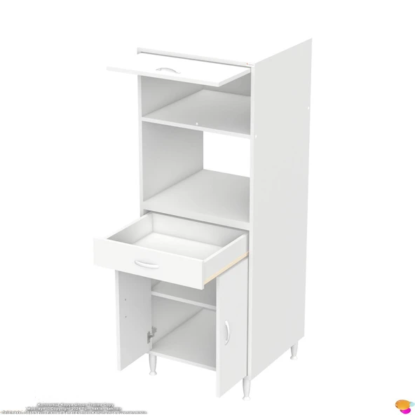 Modilayn OSLO 60x162,4x56 cm, 1 Çekmece, 3 Kapaklı. Ekmeklik / Fırın / Mikrodalga Dolabı. - 8